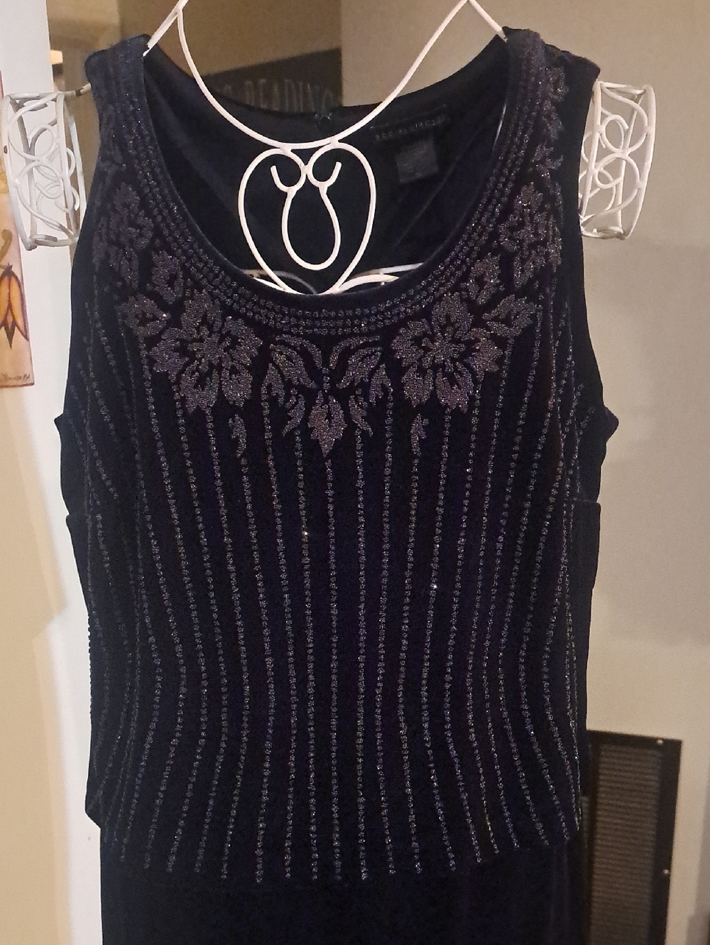 Vintage Social Circles Black Sleeveless Embellished Velvet Dress, 16